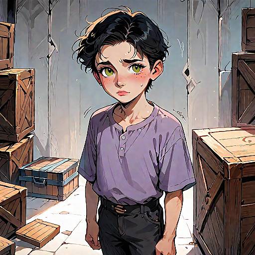 Sad Boy by Coffin in Warehouse