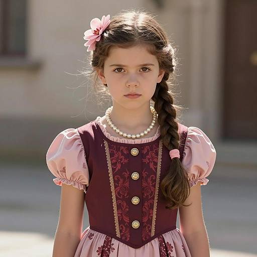 Young Girl in Traditional Dress with Braided Hair
