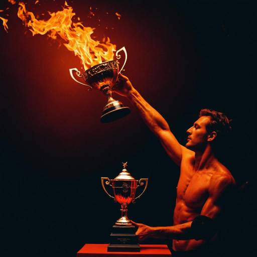 Man Holding Flaming Trophy