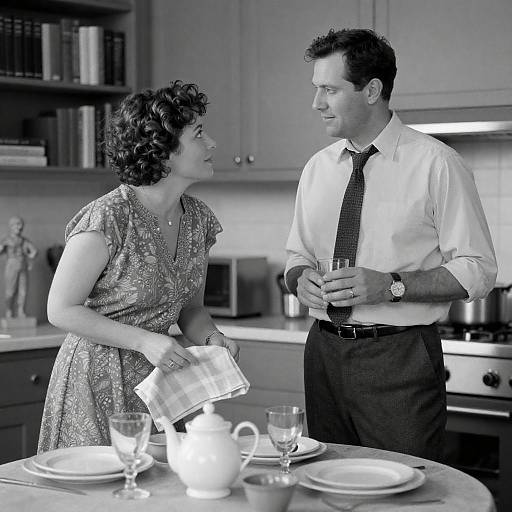Black and White Photo of Couple in Kitchen