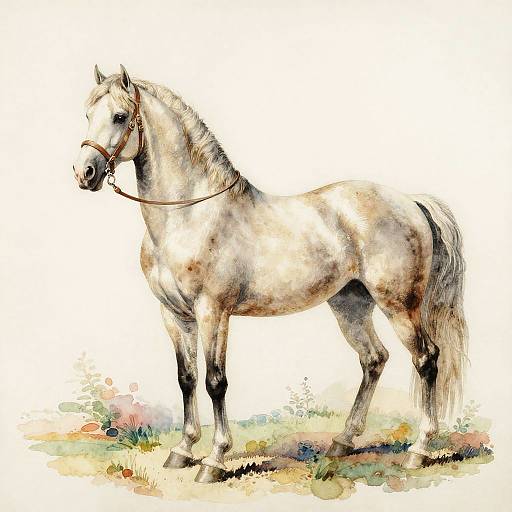 Vintage Rococo Watercolor Mare Portrait