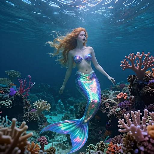 Ethereal Mermaid in Vibrant Coral Reef