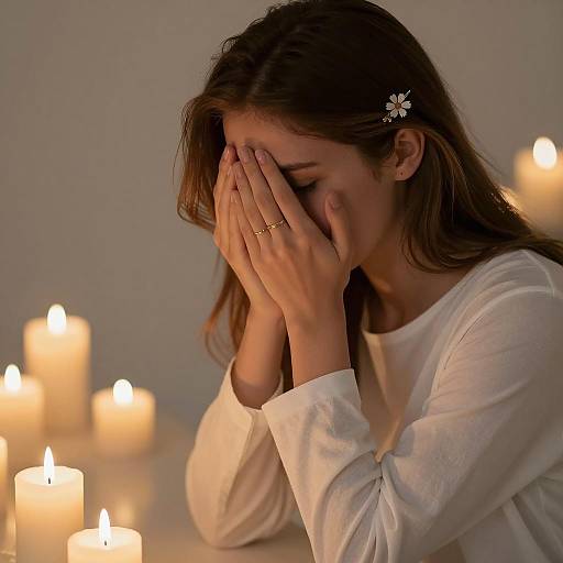 Distressed Woman in Candlelight Glow