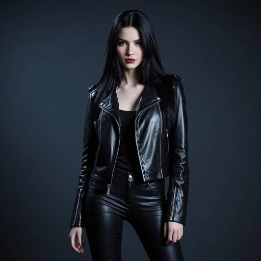 Edgy Woman in Black Leather Outfit