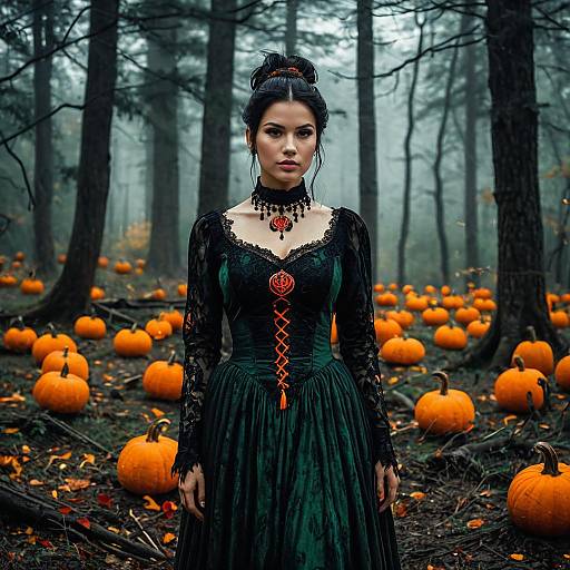 Medieval Fantasy Woman in Pumpkin Patch