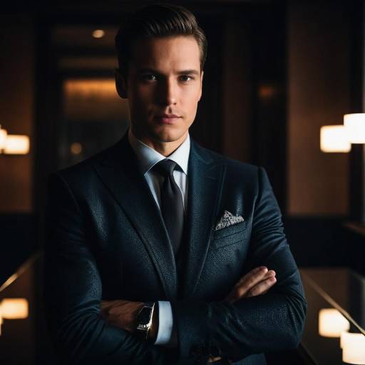 Confident Man in Dark Textured Suit