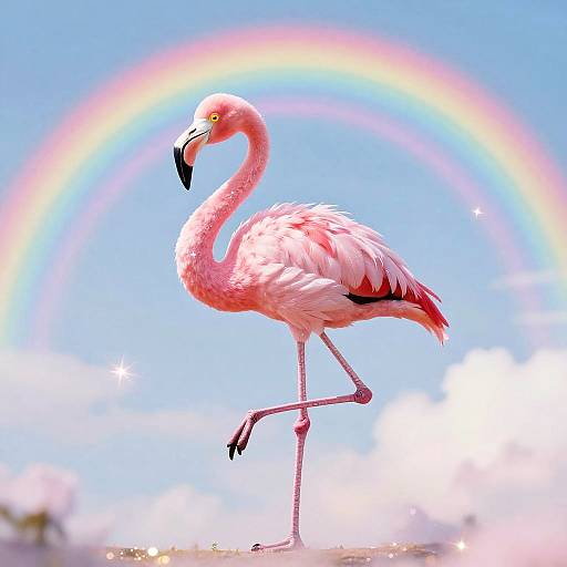 Pink Flamingo with Rainbow