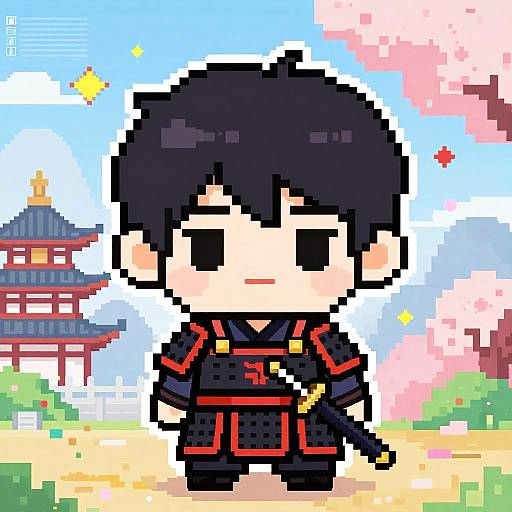 Chibi Samurai Pixel Art Bust