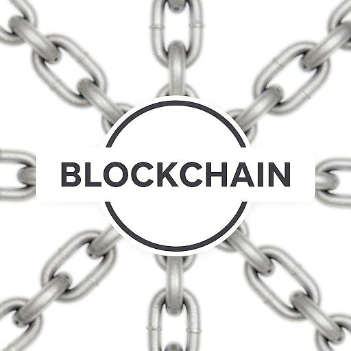 Digital image of a white background with a blurred pattern of silver chains radiating from the center, overlaid with a bold black circle and the word 