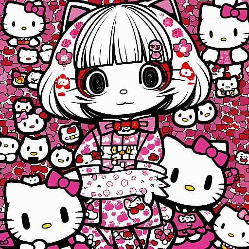 Illustration of Hello kitty (character), sanrio in the style of Kawayabug