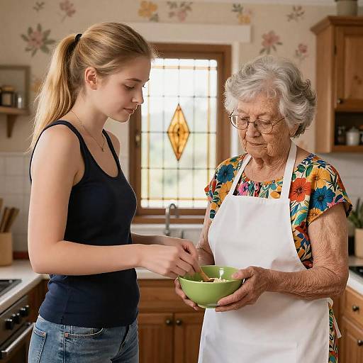 Young Woman and Elderly Woman Cooking Together