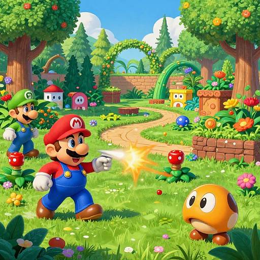 Surreal Mario Contra Garden Scene