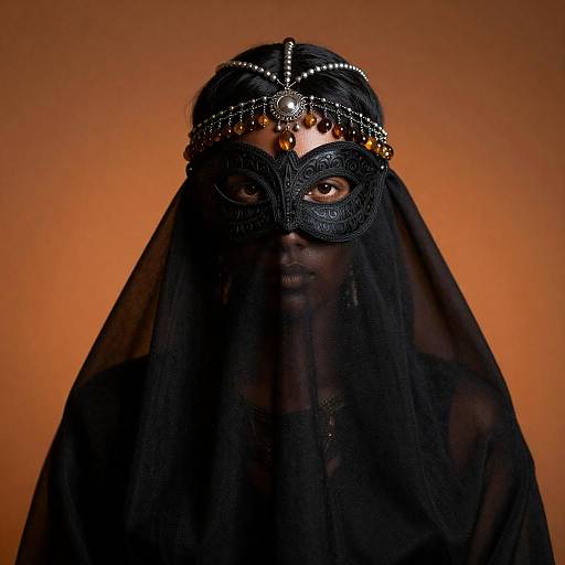 Enigmatic Veiled Portrait with Amber Beads