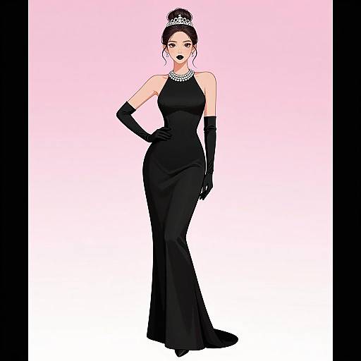 Elegant Woman in Black and Silver Attire