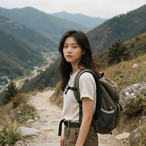 Young Woman Hiking on Mountain Trail