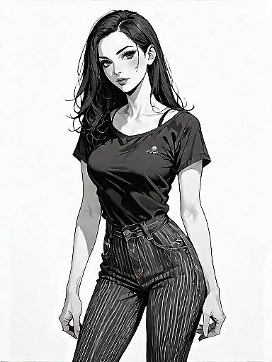 Stylish Woman in Black and White Casual Outfit