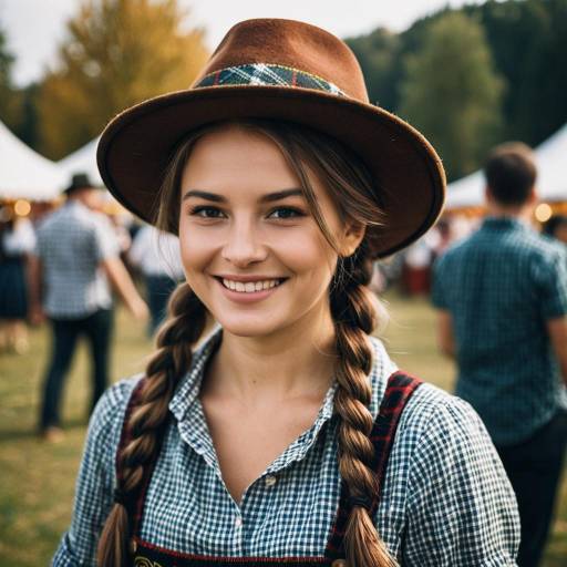Smiling Woman in Oktoberfest Costume with Braids