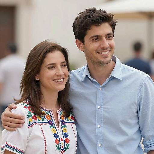 Joyful Couple Embracing in Soft Focus