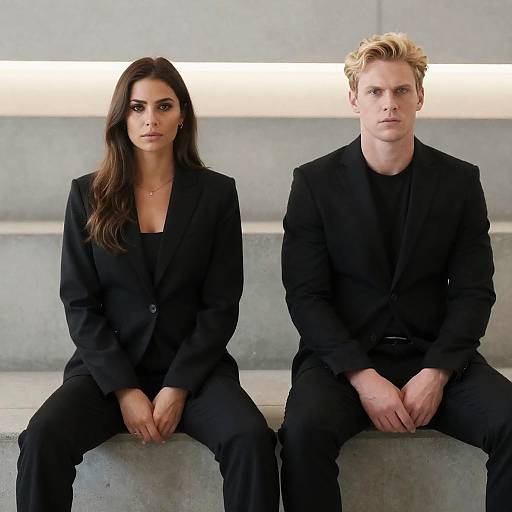 Serious Duo in Sleek Black Suits