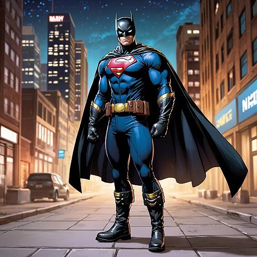 Superhero with Batman Mask and Superman Emblem at Night