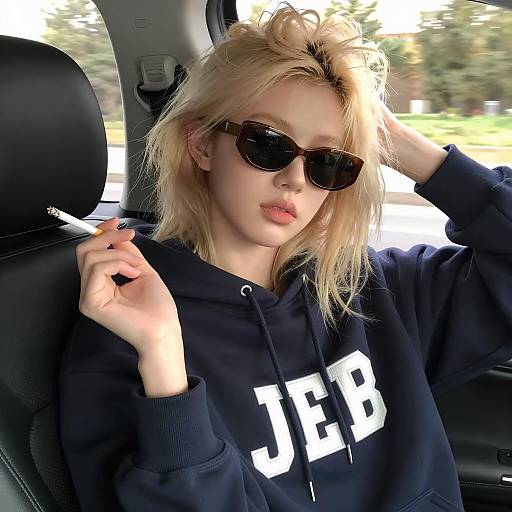Chill Blonde in Sunglasses and Hoodie
