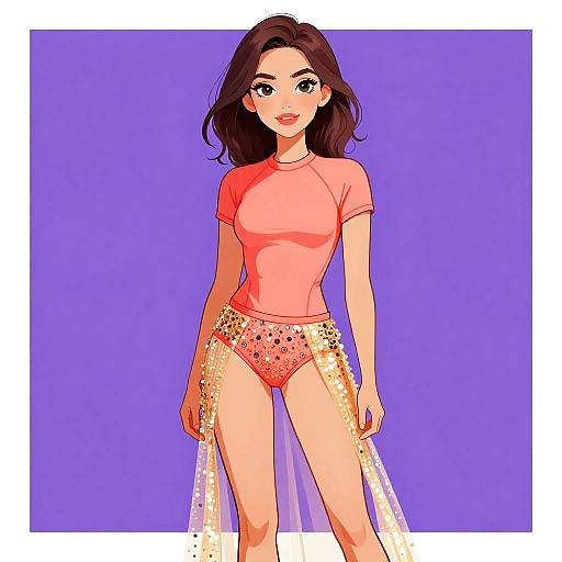 Stylish Woman in Coral Rash Guard Outfit