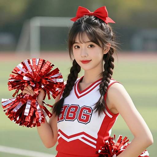 Cheerleader with Braids and Pom Pom