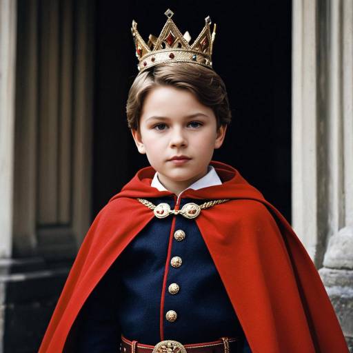 Boy in Royal Prince Costume with Crown and Red Cape