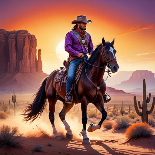 Dramatic Cowboy Sunset in Desert Scene