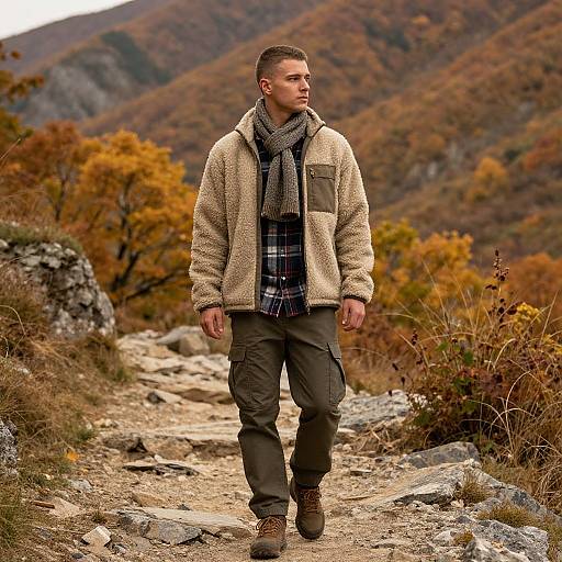 Autumn Hiker on Rocky Mountain Path