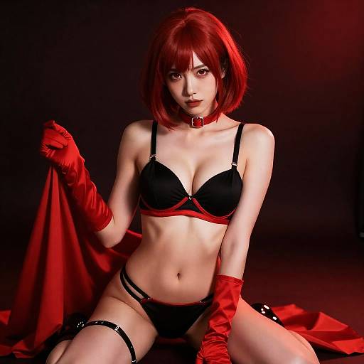 Confident Woman in Red Lingerie Outfit