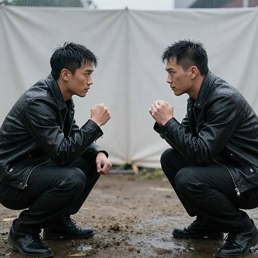 Dramatic Showdown in Rainy Evening Light