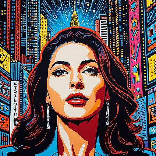 Pop Art Portrait of Elegant Middle Eastern Woman in Neon City