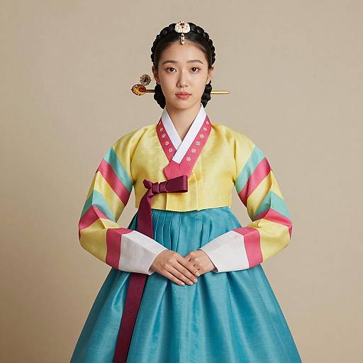 Elegant Korean Hanbok Portrait in Palace Setting