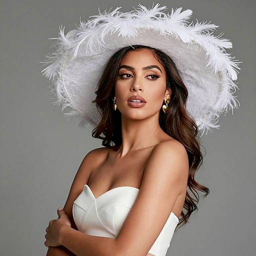 Elegant Woman in White Feathered Hat
