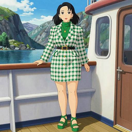 Retro Chic Woman on Norwegian Fjord Boat