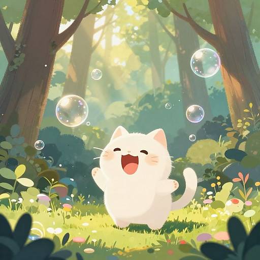 Whimsical Popcat in Magical Forest