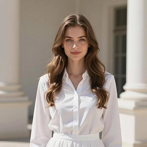 Elegant Portrait of Young Woman in White