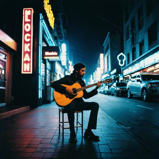 Street Musician Playing Guitar at Night