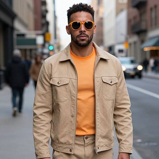 Man in Tan Jacket on Urban Street
