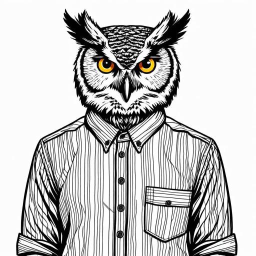 Anthropomorphic Owl in Button-Up Shirt