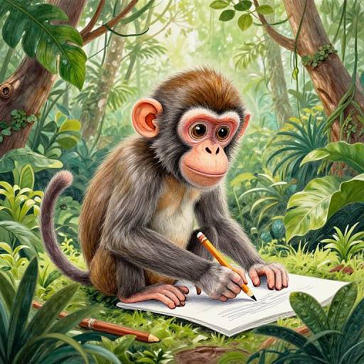Playful Monkey Sketching in Jungle