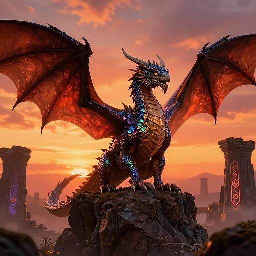 Majestic Wyvern at Fiery Sunset