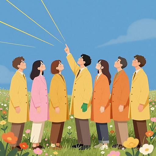 Vibrant Group in a Flower Field