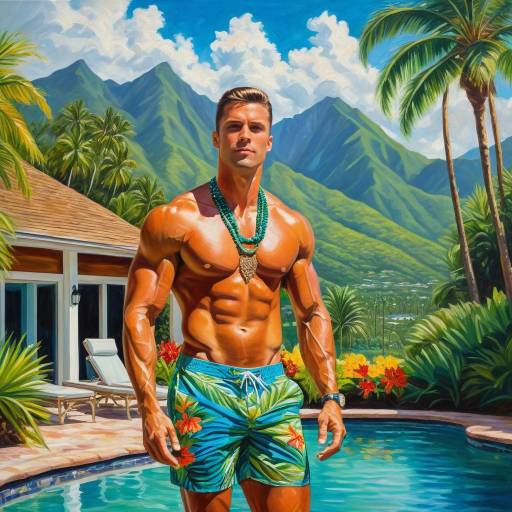 Muscular Man by Tropical Pool