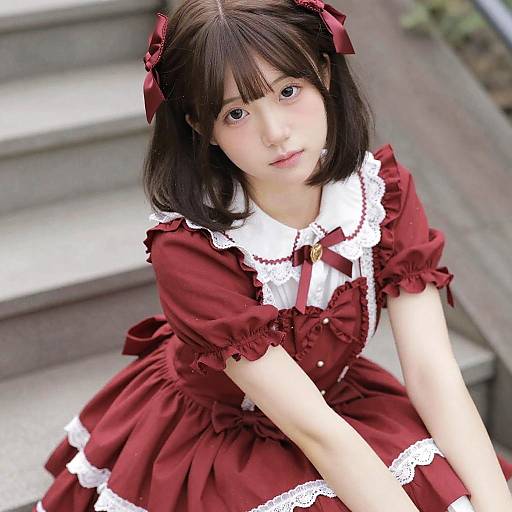 Photorealistic Girl in Red Lolita Dress