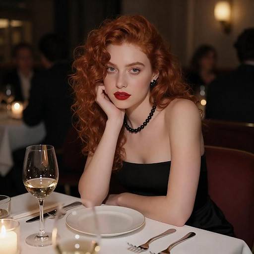 Redhead in Dim Restaurant Glamour