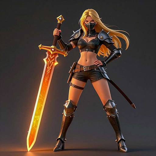 Fierce Female Warrior in Black Armor