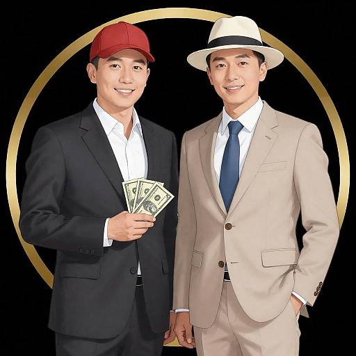 Two Men in Suits with Cash and Hats