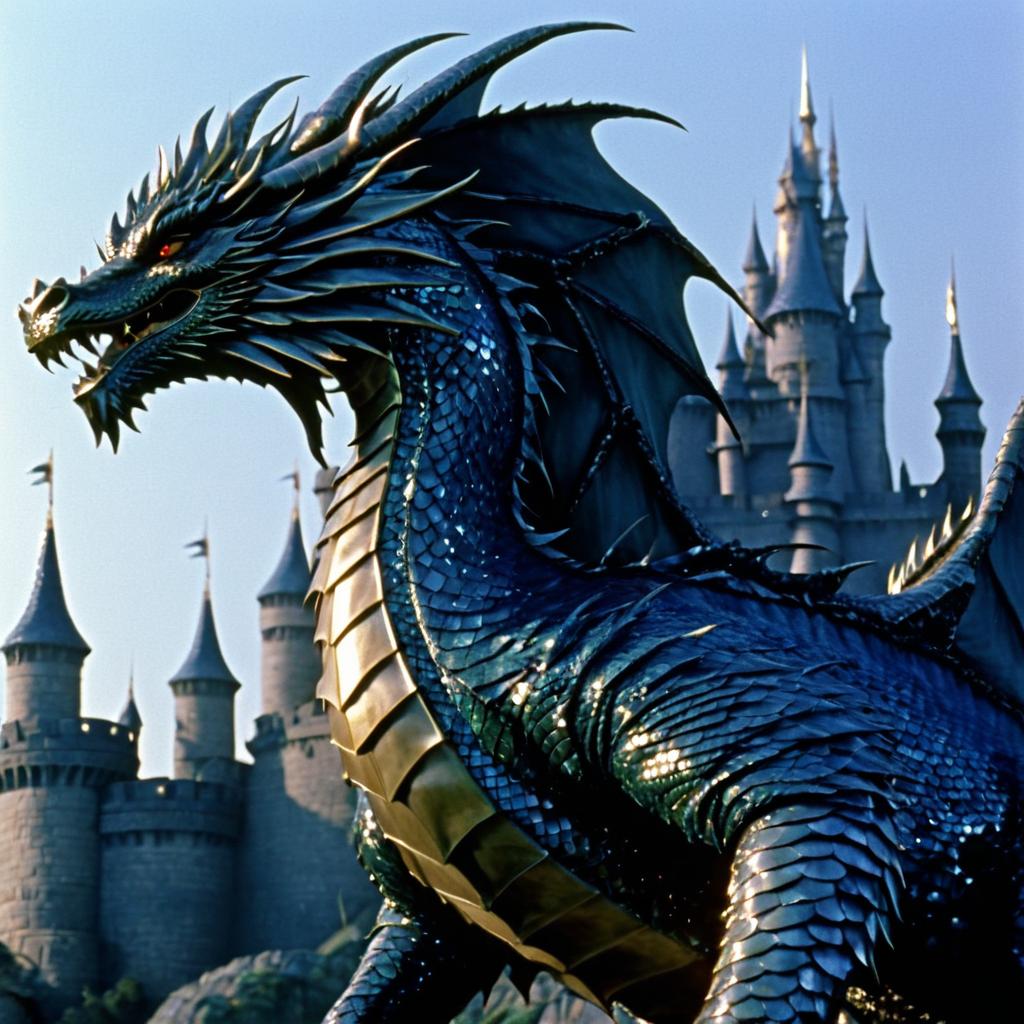 Epic Dragon Over Castle Scene from 1982